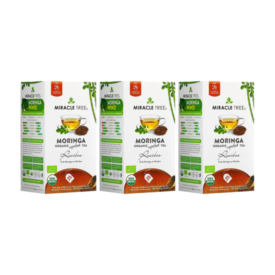 Té de Moringa Orgánico - Rooibos - Sin Cafeína - Pack de 3 (75 bolsitas) - Frente de la caja