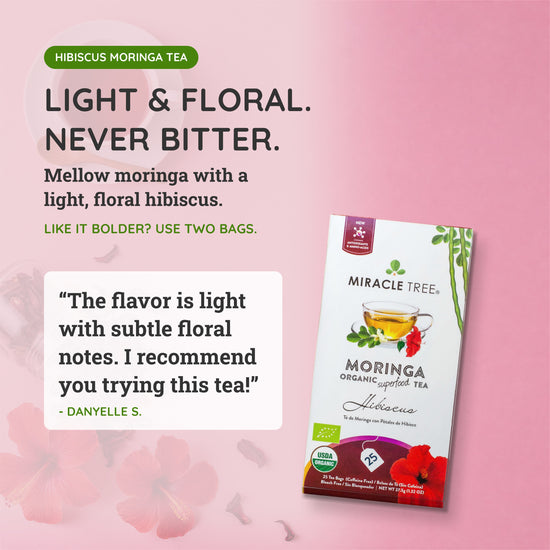Chá de Moringa Orgânico - Hibisco - Chá de Ervas sem Cafeína - Sabor
