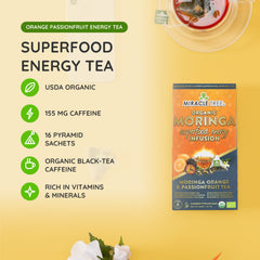 Organic Moringa Energy Tea - Orange Passionfruit - Natural Coffee Alternative - At a glance