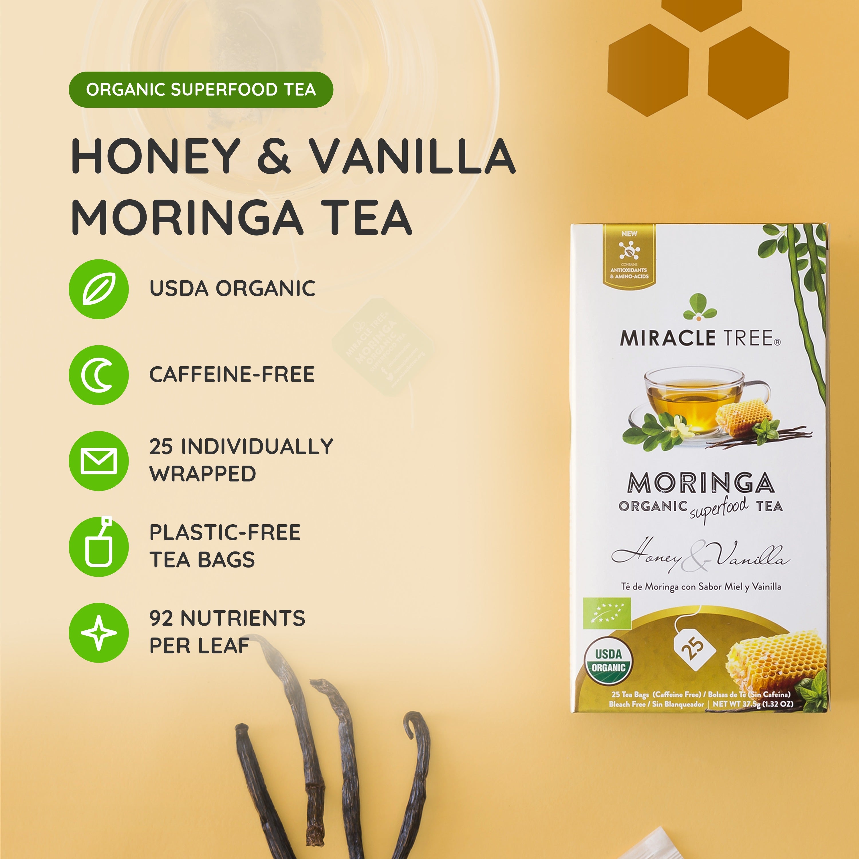 Honey Vanilla Moringa Tea, Caffeine-Free | Miracle Tree