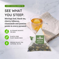 Thé Moringa Énergie Bio - Cerise-Camomille - Alternative au Café - Dans la boîte