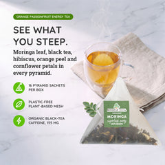 Thé Moringa Énergie Bio - Orange-Passion - Alternative au Café - Dans la boîte