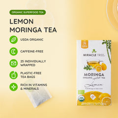 Organic Moringa Tea - Lemon - Caffeine-Free Herbal Tea - At a glance
