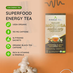 Organic Moringa Energy Tea - Chai - Natural Coffee Alternative - At a glance