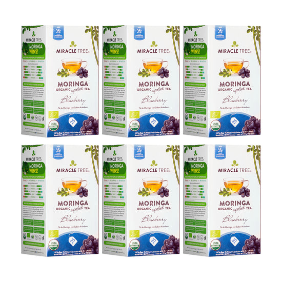 Té de Moringa Orgánico - Arándano - Sin Cafeína - Pack de 6 (150 bolsitas) - Frente de la caja