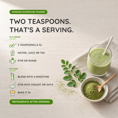 Step-by-step preparation of a moringa latte using Miracle Tree organic moringa powder