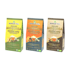 Organic Moringa Energy Tea Bundle - Oomph Set - 3 Flavors - Front of box