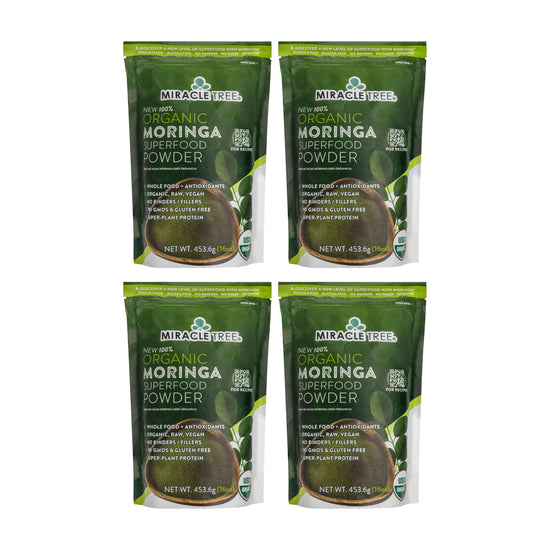 Organic Moringa Powder - 16oz Pouch - Pack of 4 (64 oz) - Front of box
