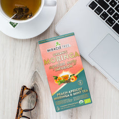 Thé Moringa Énergie Bio - Pêche-Menthe-Abricot - Alternative au Café - Art de vivre