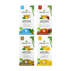 Organic Moringa Tea Bundle - Vitality Set - 4 Flavors - Front of box
