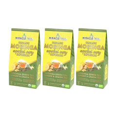 Té de Moringa Energético Orgánico - Jengibre-Limón - Alternativa al Café - Pack de 3 (48 bolsitas) - Frente de la caja