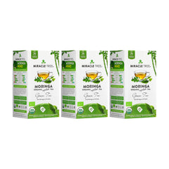 Organic Moringa Tea - Green Tea - Decaffeinated Herbal Tea - Pack of 3 (75 tea bags) - Front of box