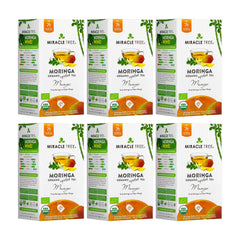 Ekologiskt Moringate - Mango - Koffeinfritt - 6-pack (150 tepåsar) - Förpackningens framsida