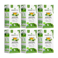 Organic Moringa Tea - Green Tea - Decaffeinated Herbal Tea - Pack of 6 (150 tea bags) - Front of box