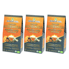 Thé Moringa Énergie Bio - Orange-Passion - Alternative au Café - Lot de 3 (48 sachets) - Devant de la boîte