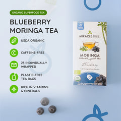 Biologische Moringa Thee - Blauwe Bes - Cafeïnevrij - In één oogopslag