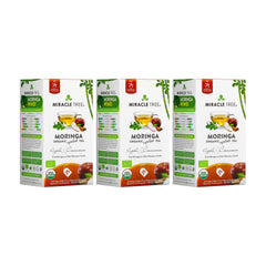 Té de Moringa Orgánico - Manzana y Canela - Sin Cafeína - Pack de 3 (75 bolsitas) - Frente de la caja