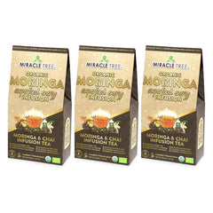 Thé Moringa Énergie Bio - Chai - Alternative au Café - Lot de 3 (48 sachets) - Devant de la boîte