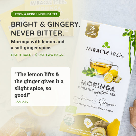Té de Moringa Orgánico - Limón y Jengibre - Sin Cafeína - Sabor