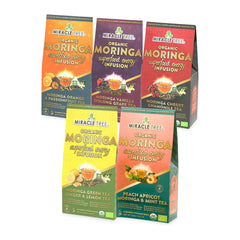 Organic Moringa Energy Tea Bundle - Starter Set - 5 Flavors - Front of box