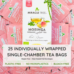 Biologische Moringa Thee - Perzik & Gember - Cafeïnevrij - In de doos