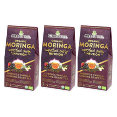 Thé Moringa Énergie Bio - Vanille-Oolong-Raisin - Alternative au Café - Lot de 3 (48 sachets) - Devant de la boîte