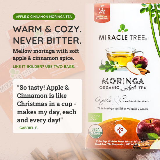 Organic Moringa Tea - Apple & Cinnamon - Caffeine-Free Herbal Tea - Taste
