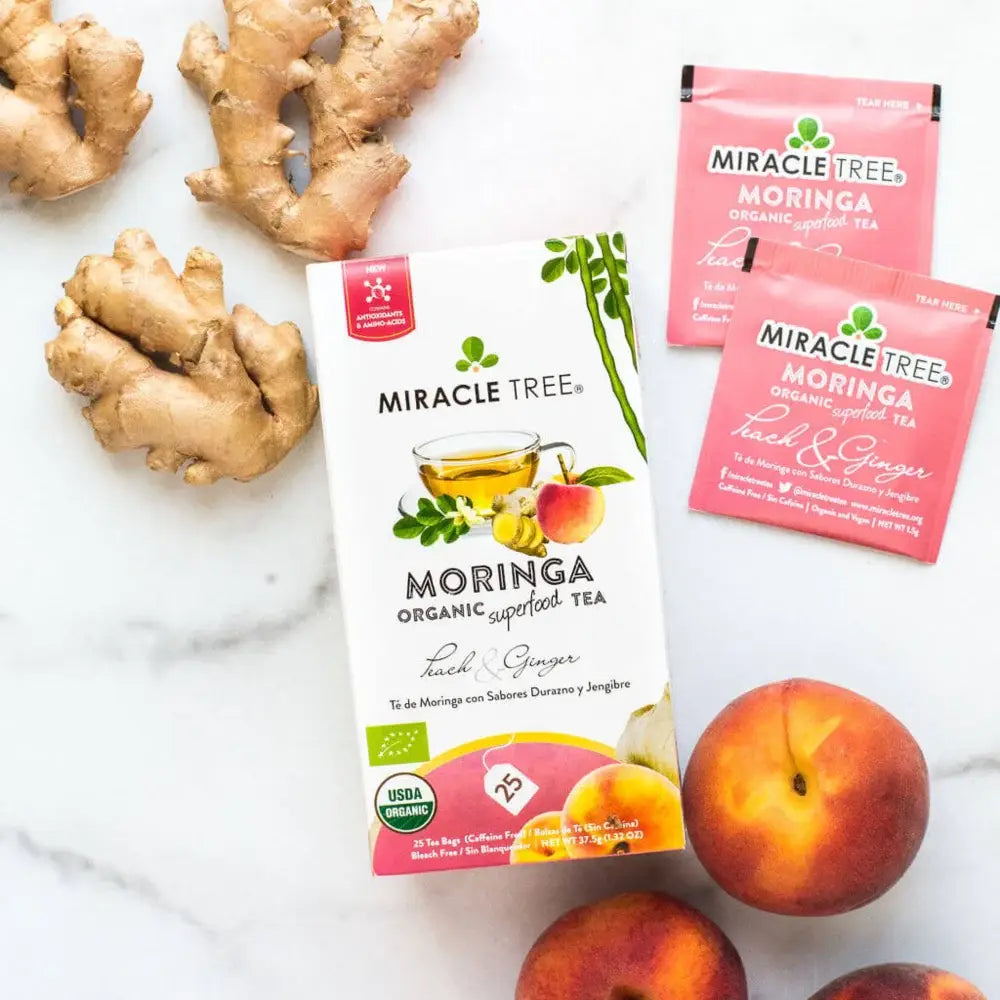 Peach Ginger Moringa Tea - Organic Caffeine-Free Herbal Tea
