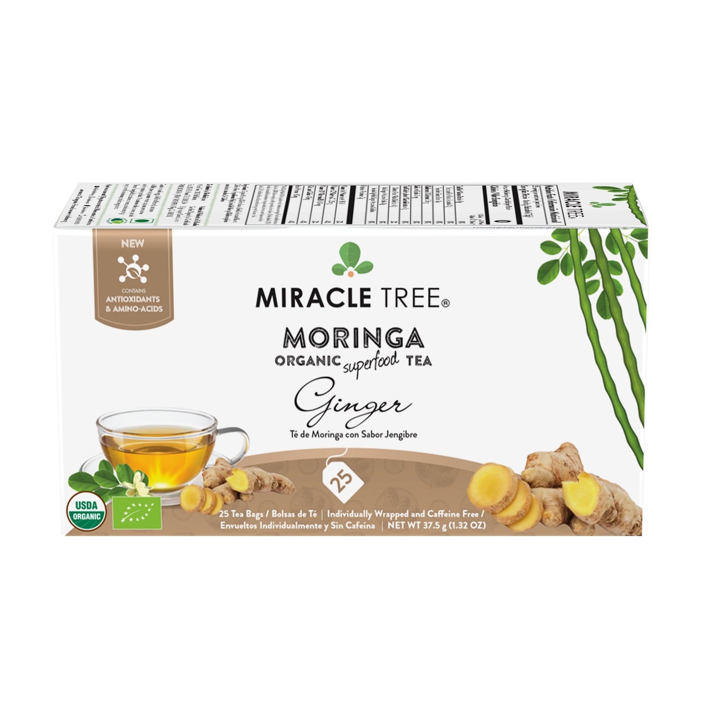 Organic Moringa Tea, Ginger - Miracle Tree