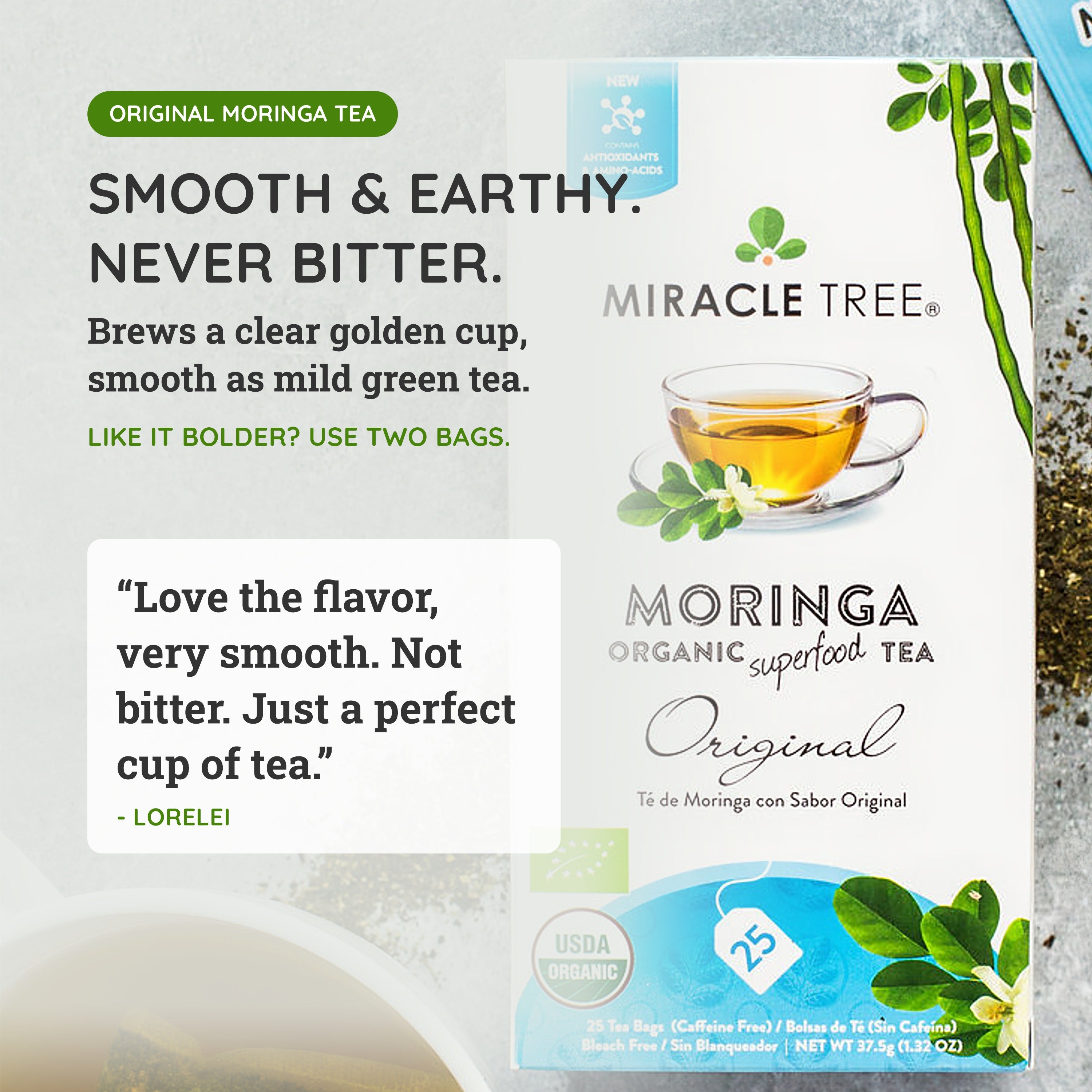 Organic Moringa Tea – Original, Caffeine-Free | Miracle Tree