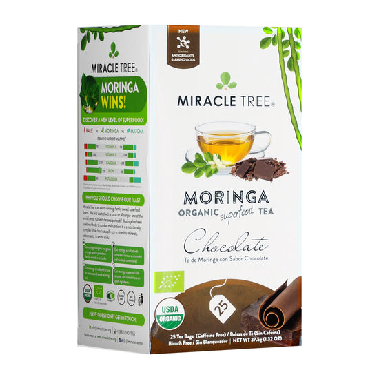 Organic Moringa Tea - Chocolate - Caffeine-Free Herbal Tea - Front of box