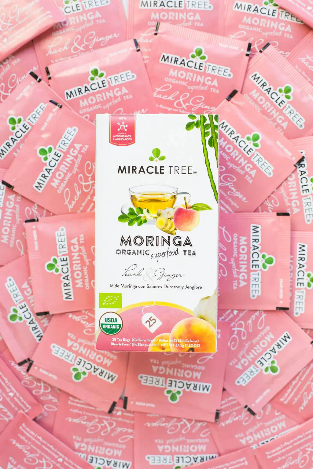 Peach Ginger Moringa Tea - Organic Caffeine-Free Herbal Tea