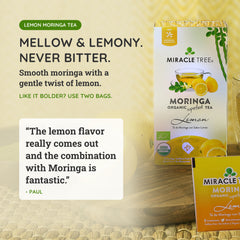
                    
                      Lemon moringa tea - mellow and lemony, never bitter. Smooth moringa with a gentle twist of lemon.
                    
                  