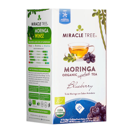 Organic Moringa Tea - Blueberry - Caffeine-Free Herbal Tea - Front of box
