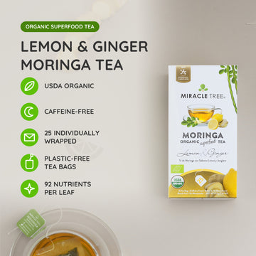 Organic Moringa Tea - Lemon & Ginger - Caffeine-Free Herbal Tea - At a glance