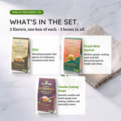 
                    
                      Organic Moringa Energy Tea Bundle - Mighty Set - 3 Flavors - What's in the set
                    
                  