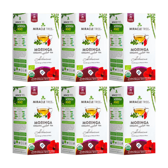 
                    
                      Chá de Moringa Orgânico - Hibisco - Chá de Ervas sem Cafeína - Kit com 6 (150 sachês de chá) - Frente da caixa
                    
                  