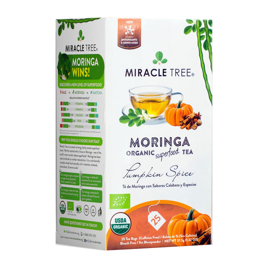 Organic Moringa Tea - Pumpkin Spice - Caffeine-Free Herbal Tea - Front of box