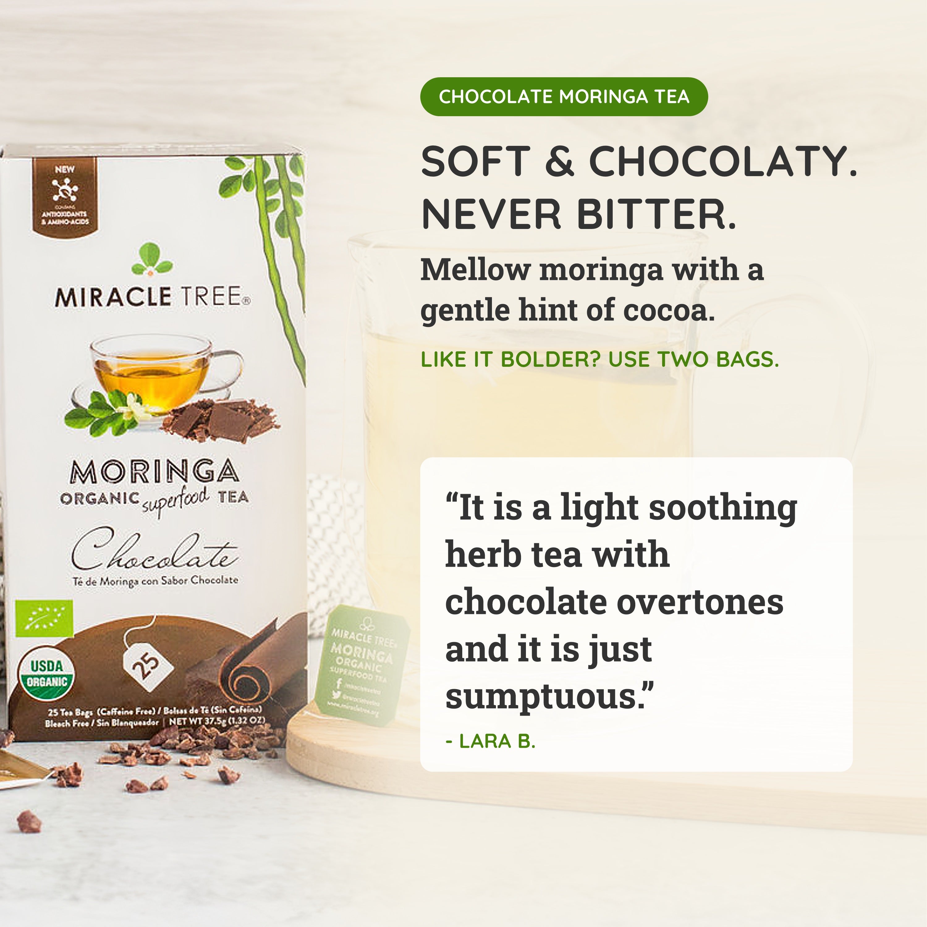 Chocolate Moringa Tea, Caffeine-Free | Miracle Tree
