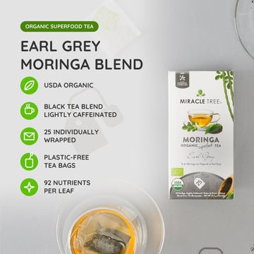 Organic Moringa Tea - Earl Grey - Low Caffeine Herbal Tea - At a glance