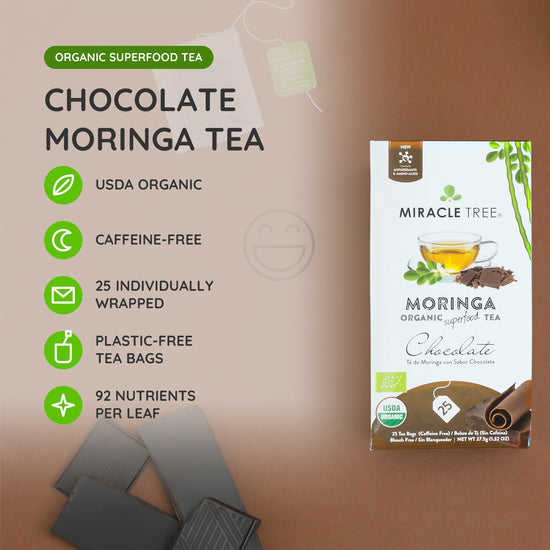 Organic Moringa Tea - Chocolate - Caffeine-Free Herbal Tea - At a glance