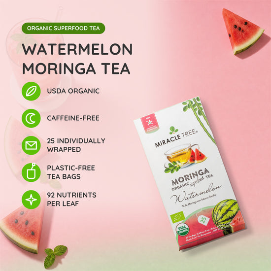 Organic Moringa Tea - Watermelon - Caffeine-Free Herbal Tea - At a glance