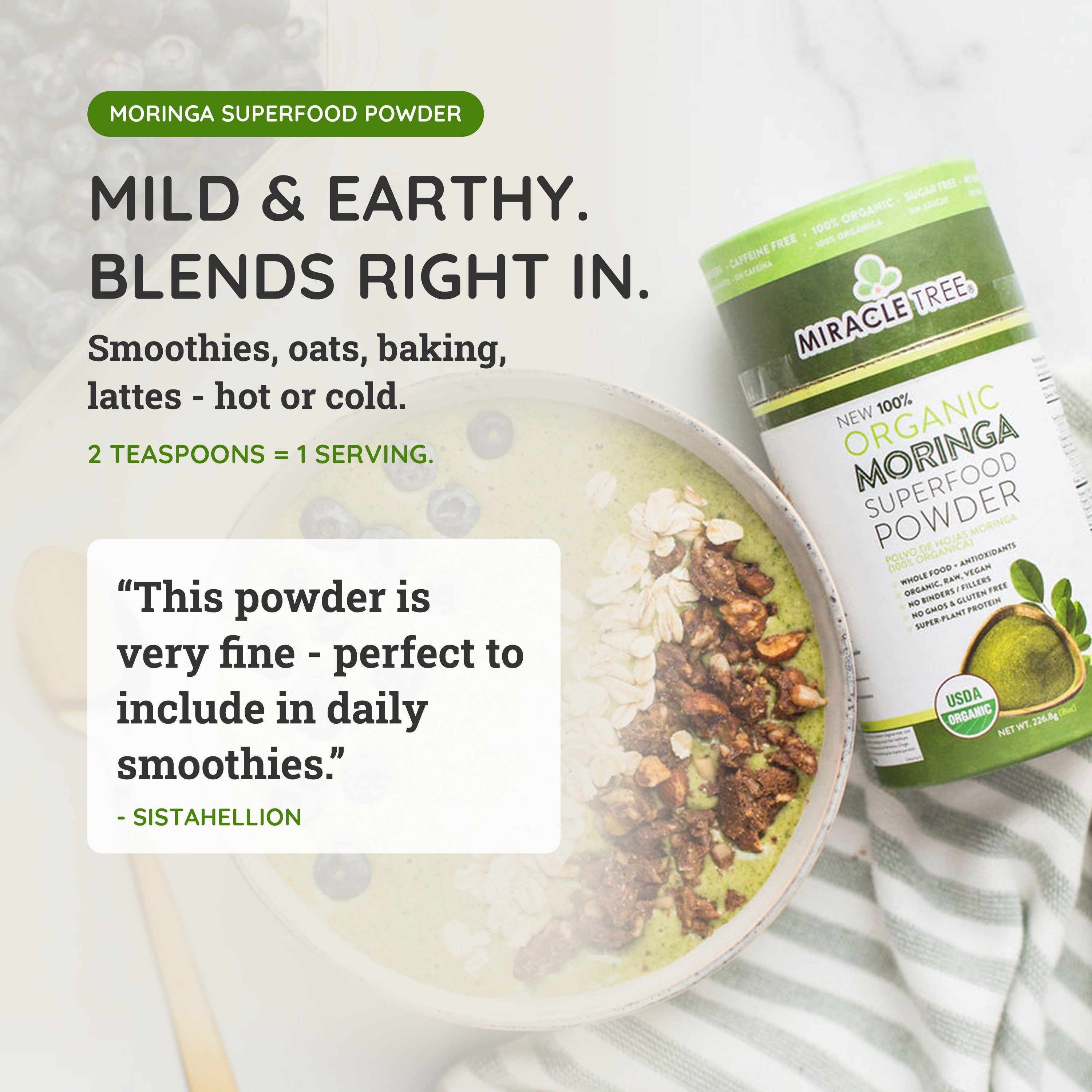 Organic Moringa Powder 8oz Canister | Miracle Tree