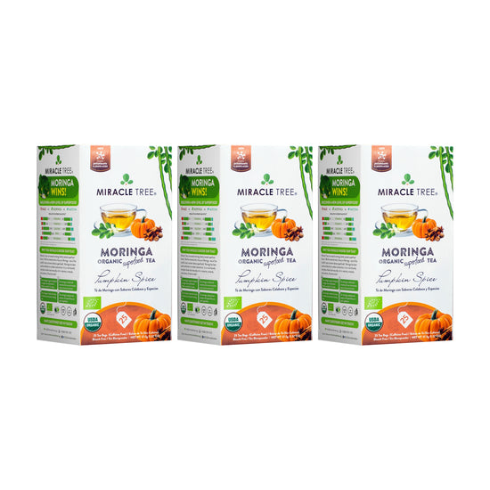 
                    
                      Chá de Moringa Orgânico - Abóbora com Especiarias - Chá de Ervas sem Cafeína - Kit com 3 (75 sachês de chá) - Frente da caixa
                    
                  