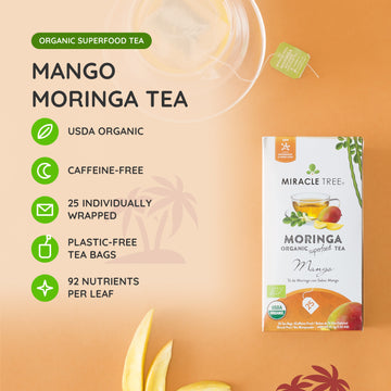 Organic Moringa Tea - Mango - Caffeine-Free Herbal Tea - At a glance