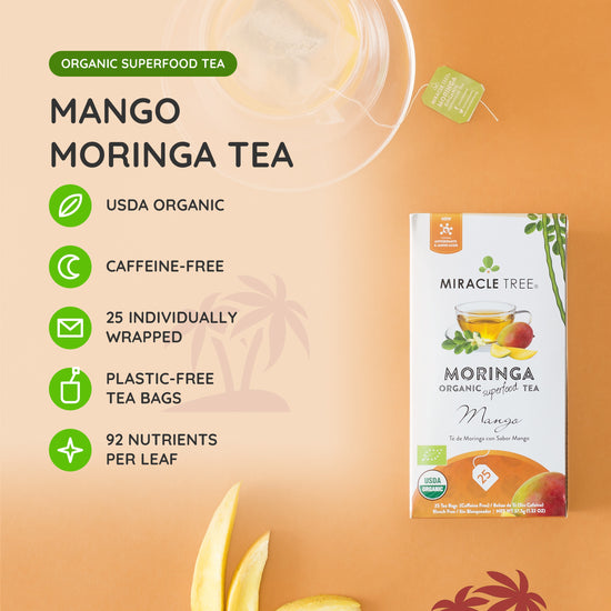 Organic Moringa Tea - Mango - Caffeine-Free Herbal Tea - At a glance