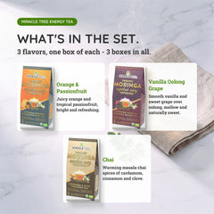 
                    
                      Organic Moringa Energy Tea Bundle - Zeal Set - 3 Flavors - What's in the set
                    
                  