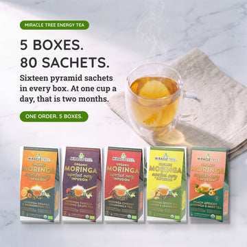 Organic Moringa Energy Tea Bundle - Starter Set - 5 Flavors - Value
