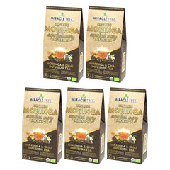 
                    
                      Thé Moringa Énergie Bio - Chai - Alternative au Café - Lot de 5 (80 sachets) - Devant de la boîte
                    
                  