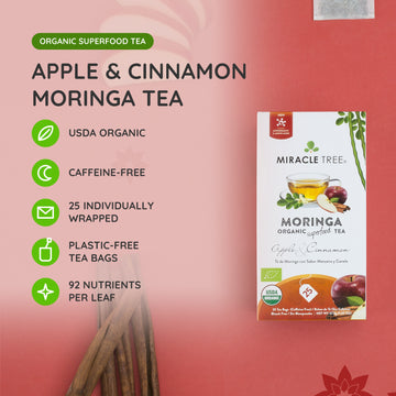 Organic Moringa Tea - Apple & Cinnamon - Caffeine-Free Herbal Tea - At a glance